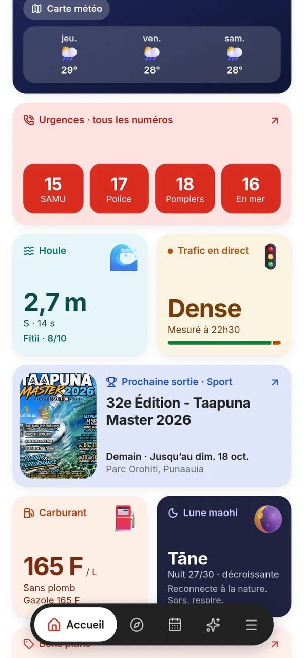 Accueil : météo, trafic, sorties